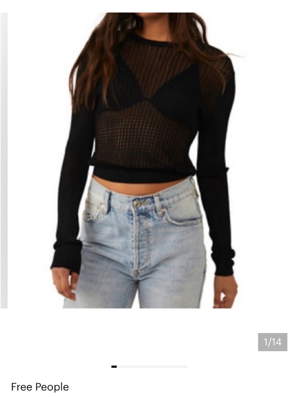 FREE PEOPLE H2O CREW PULLOVER GOLDEN STRETCH KNIT OPEN WEAVE BLACK EXTRA…